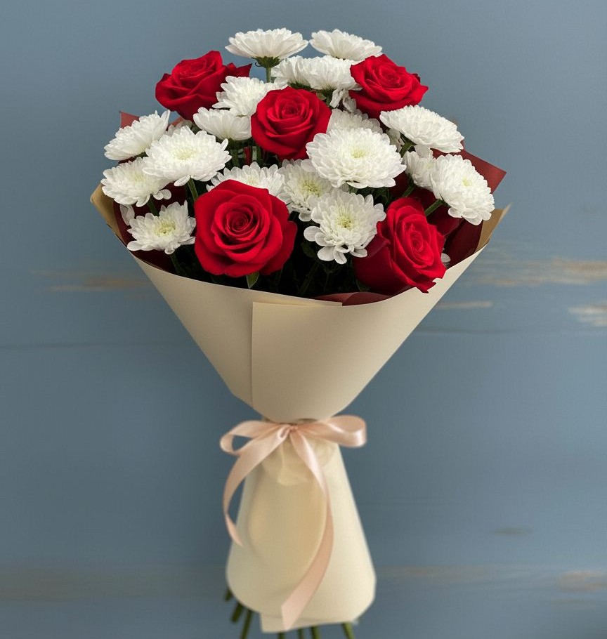 Букет цветов из: Розы и Хризантемы в Бачатском