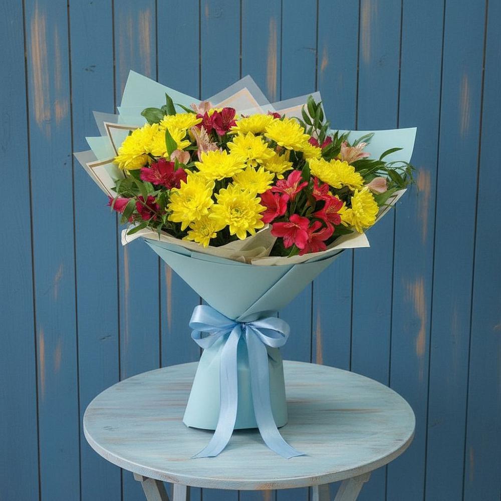 Букет цветов из: Альстромерии и Хризантемы в Бачатском