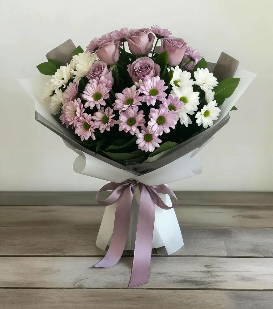 Букет цветов из: Хризантемы и Розы в Бачатском