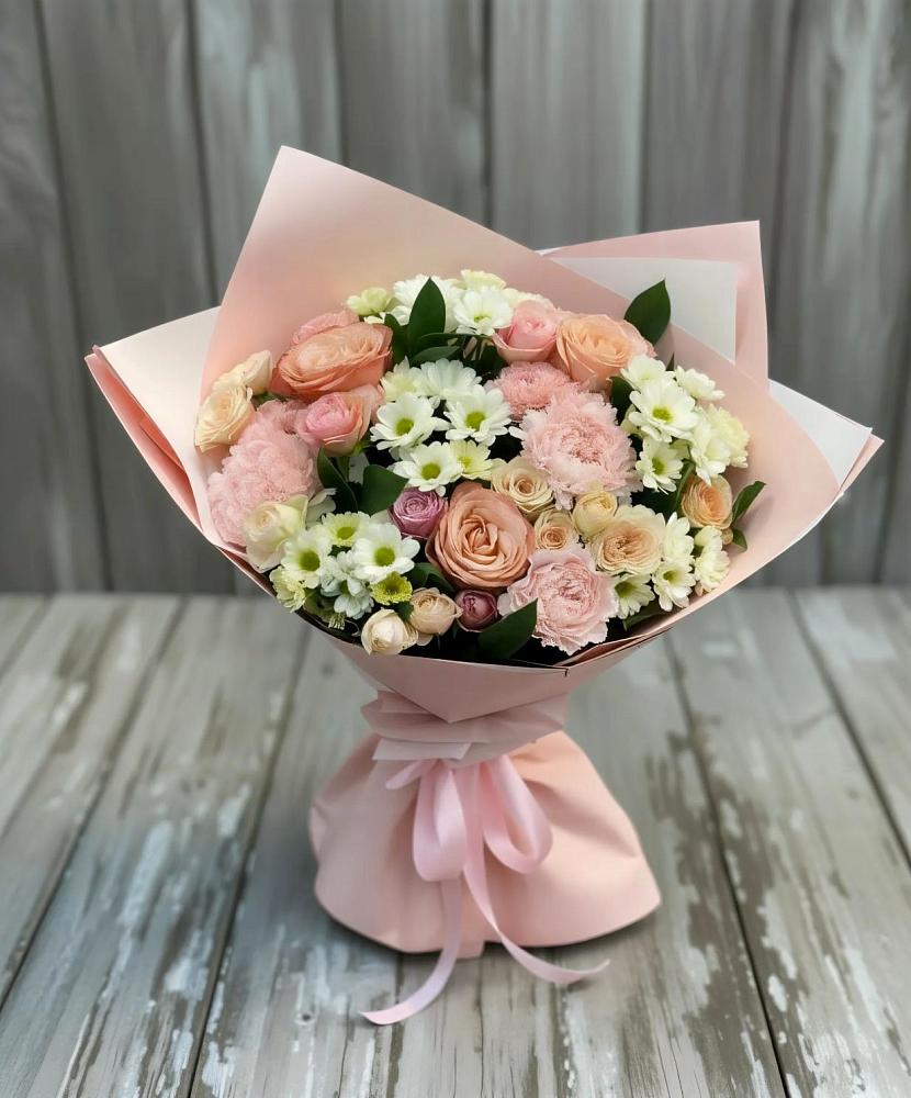 Букет цветов из: Гвоздики, Розы и Хризантемы в Бачатском