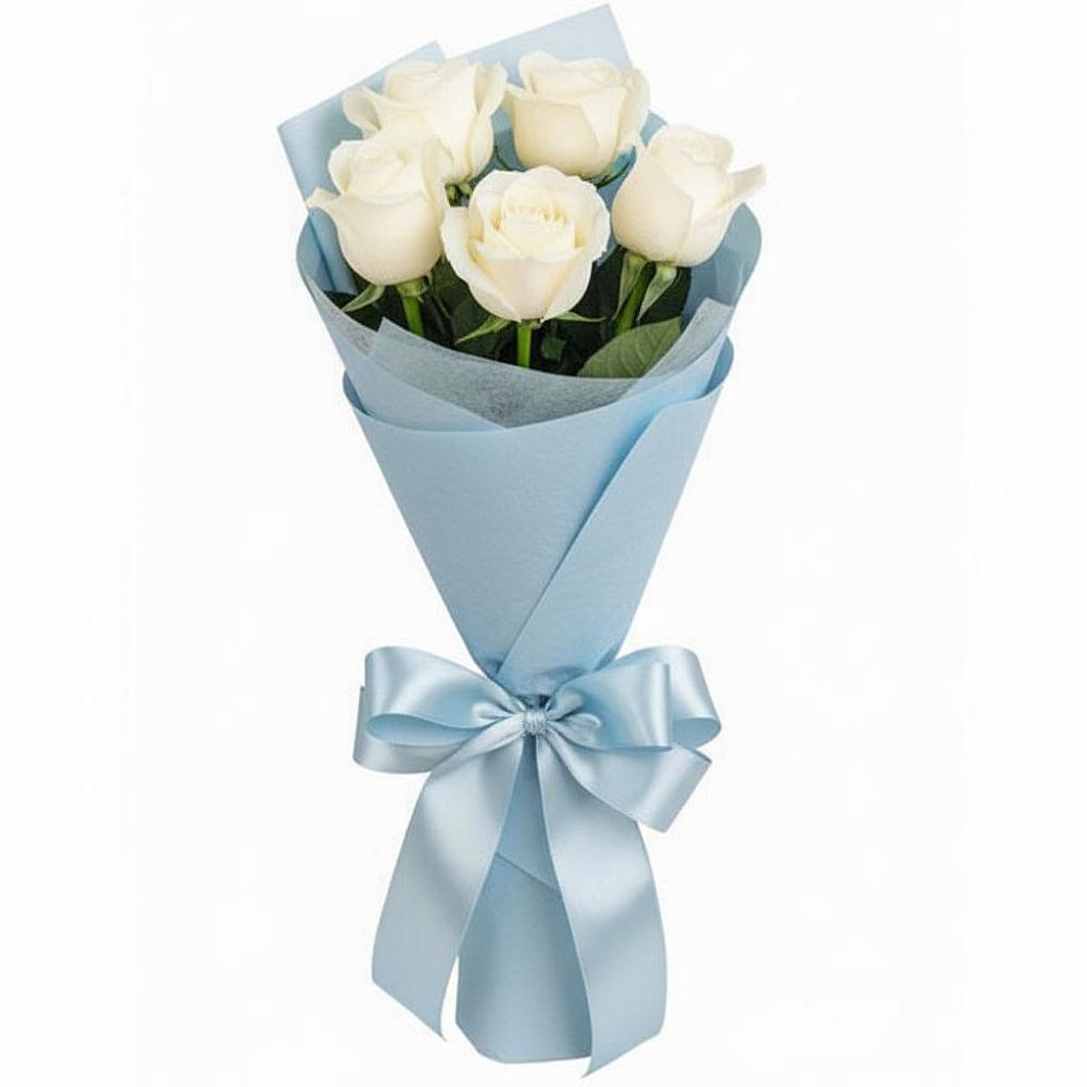 Букет 5 Белых роз Проуд в Бачатском