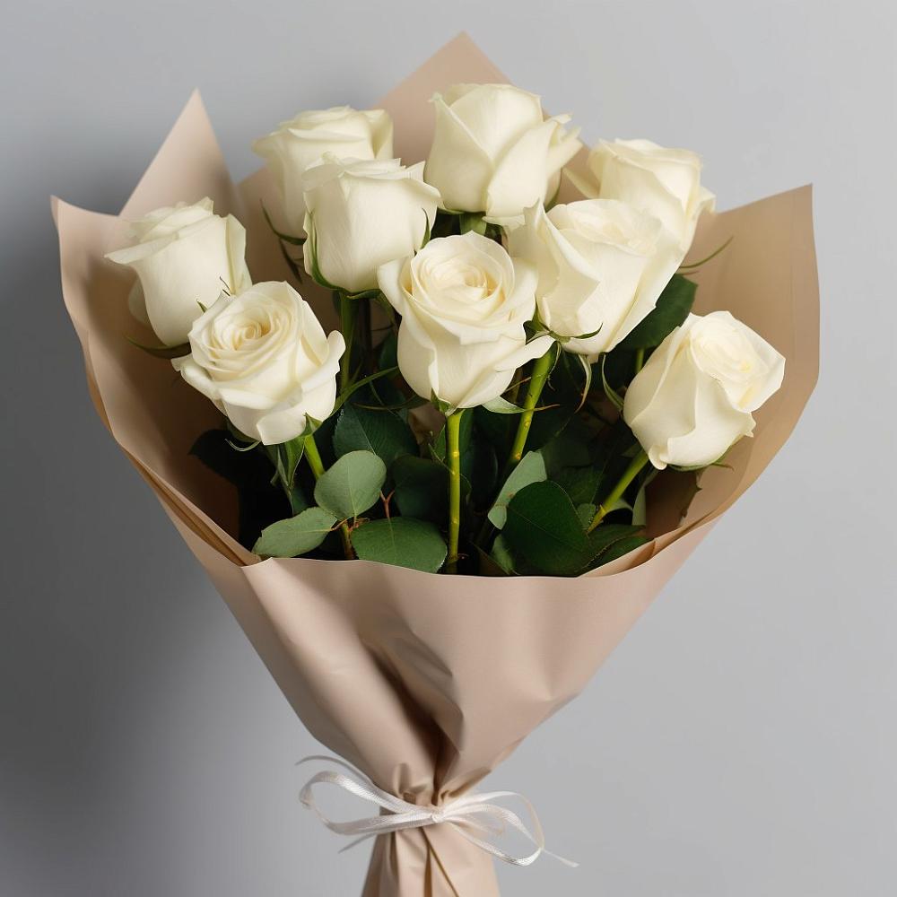 Букет 9 Белых роз Эдлесс Лав в Бачатском