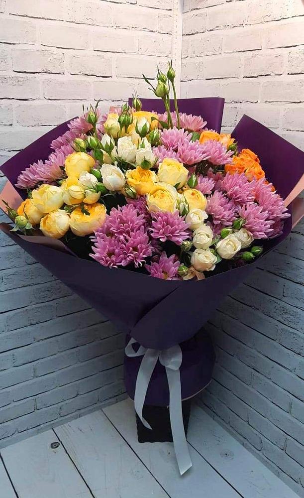 Букет цветов из: Хризантемы и Розы в Бачатском