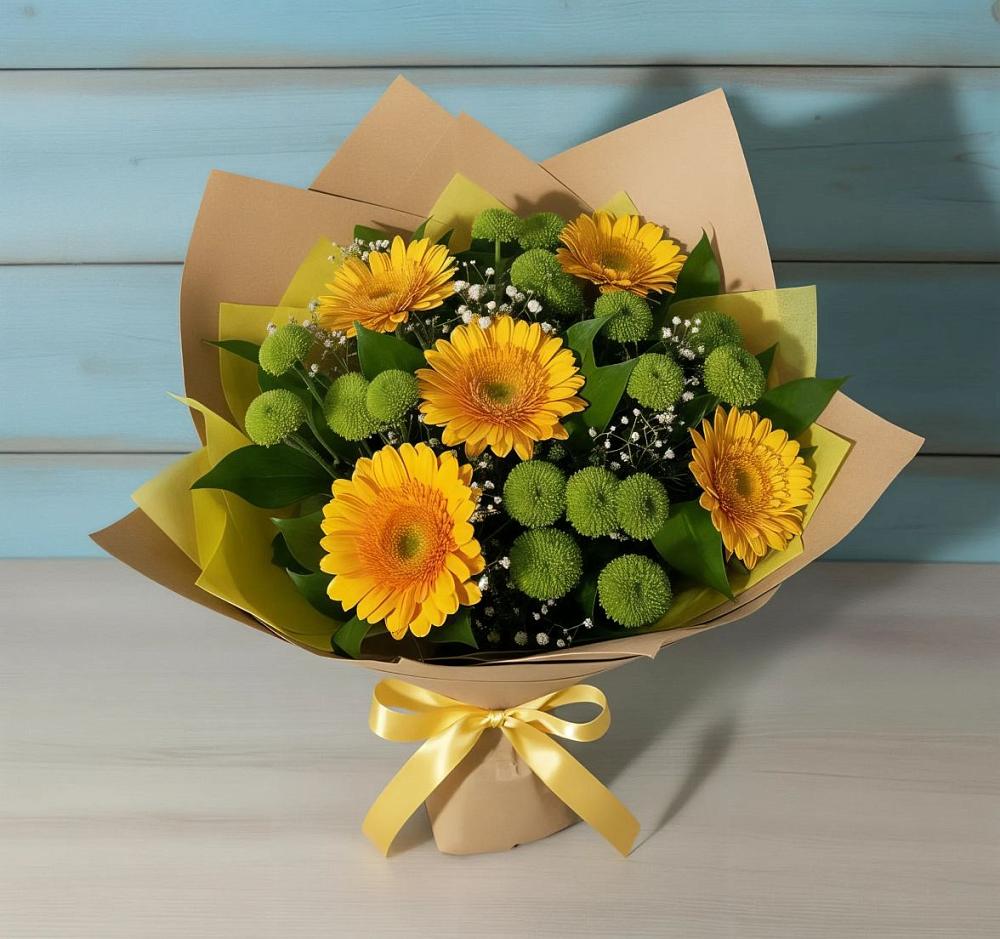 Букет цветов из: Герберы и Хризантемы в Бачатском