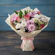 Букет цветов из:  Хризантемы, Альстромерии и Розы в Бачатском