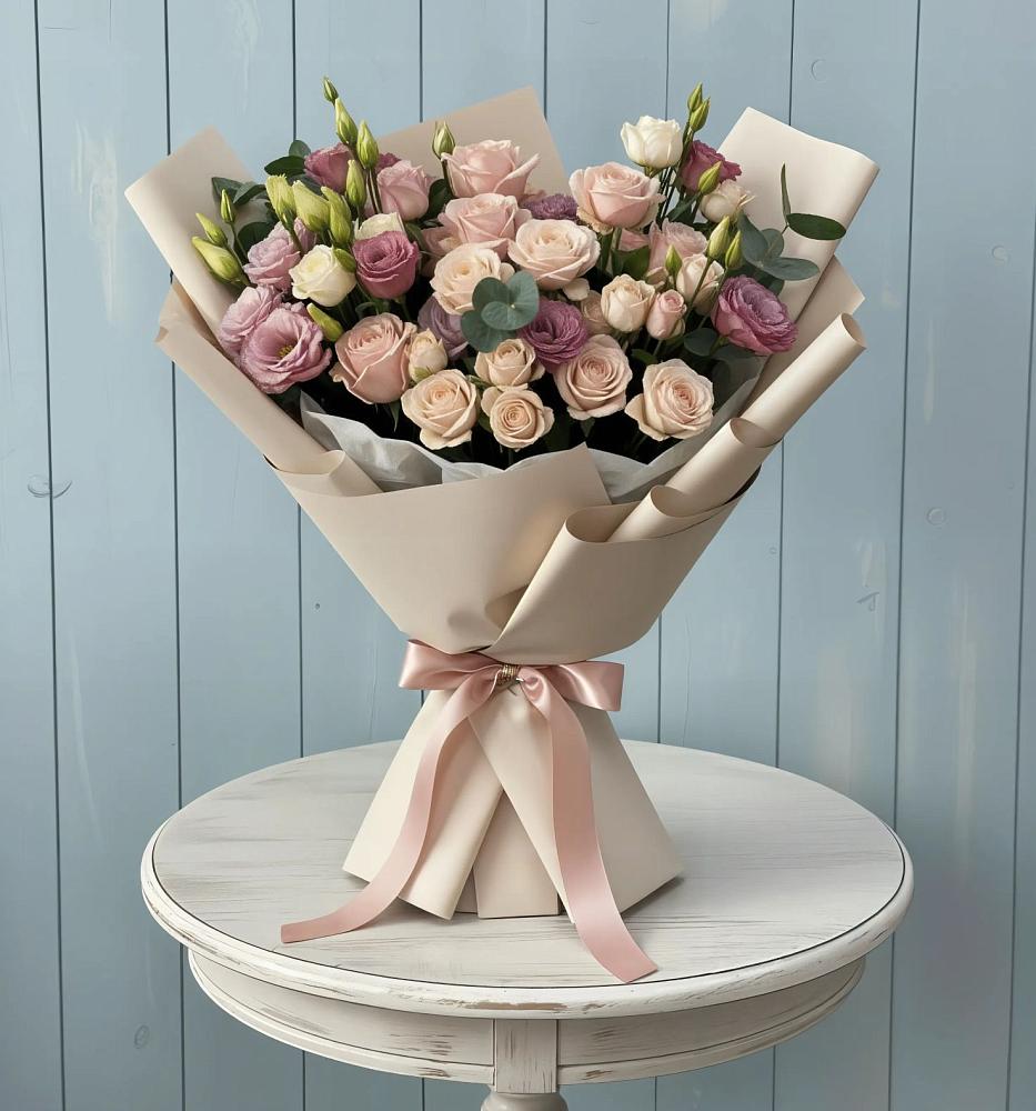 Букет цветов из: Розы и Лизиантусы в Бачатском