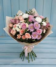 Букет цветов из:  Хризантемы, Розы и Альстромерии в Бачатском