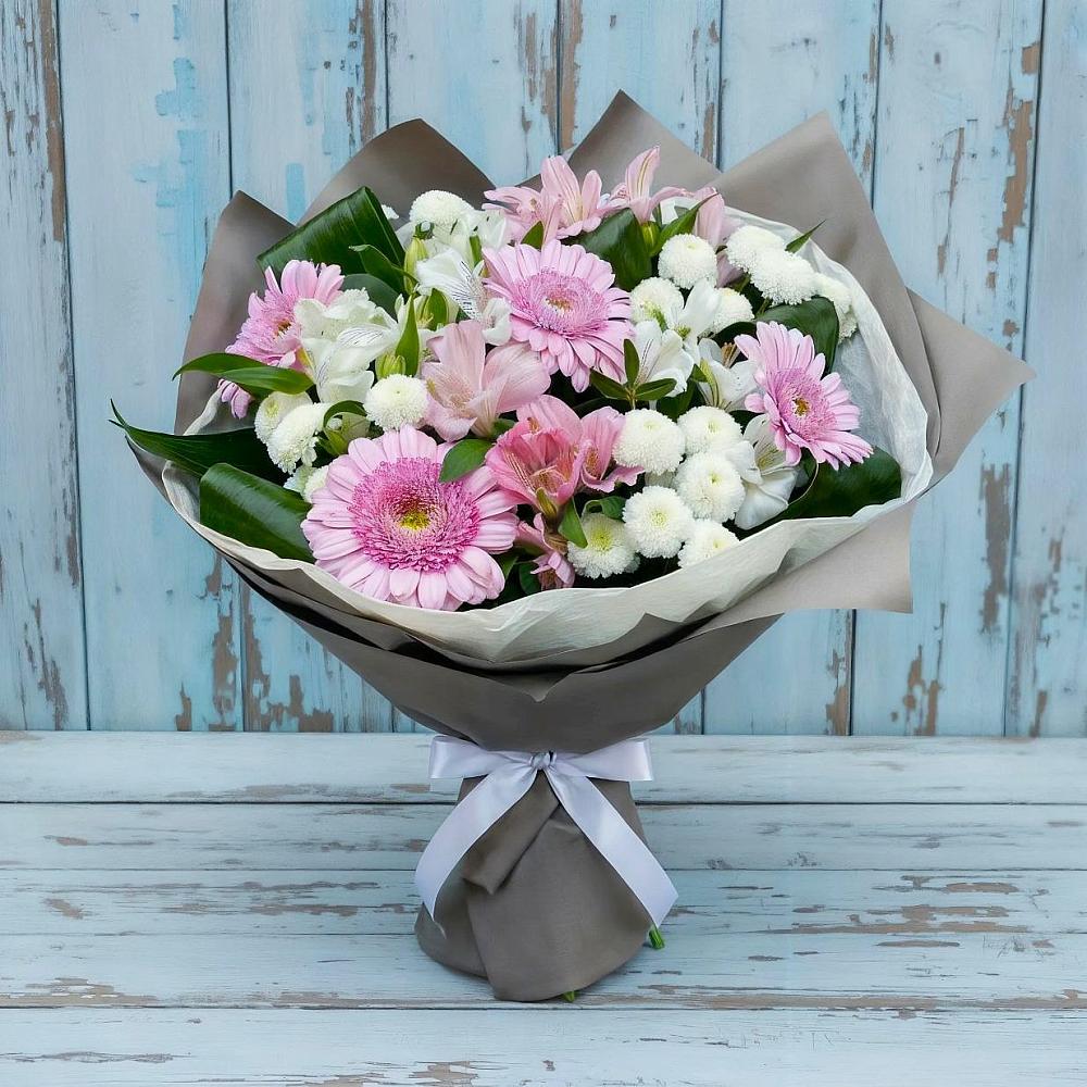 Букет цветов из: Герберы, Альстромерии и Хризантемы в Бачатском